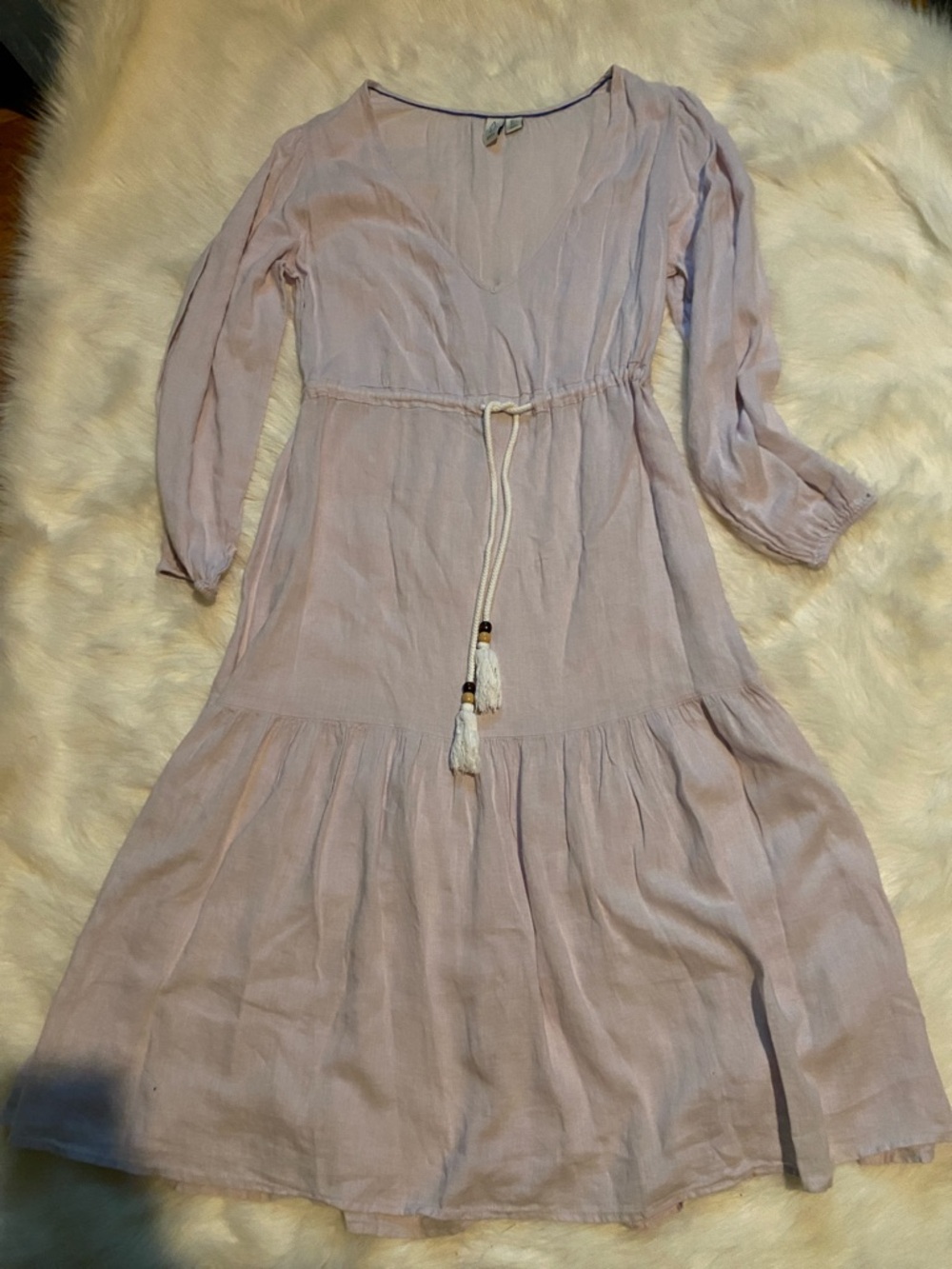 Joie Lavender Long Sleeve Tiered V-Neck Dress with Tassel Tie